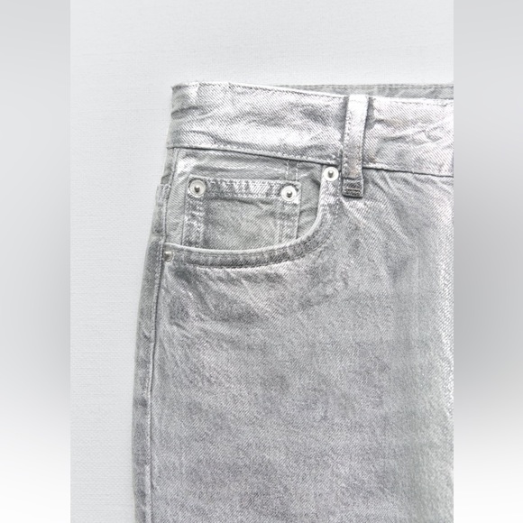 ZARA THE METALLIC SLIM WAXED JEANS - Picture 10 of 11